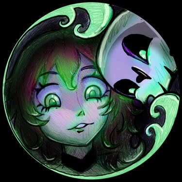 Mo_Kayos profile picture of Mo's vtuber and skull avatar looking together surrounded by green glowy fire